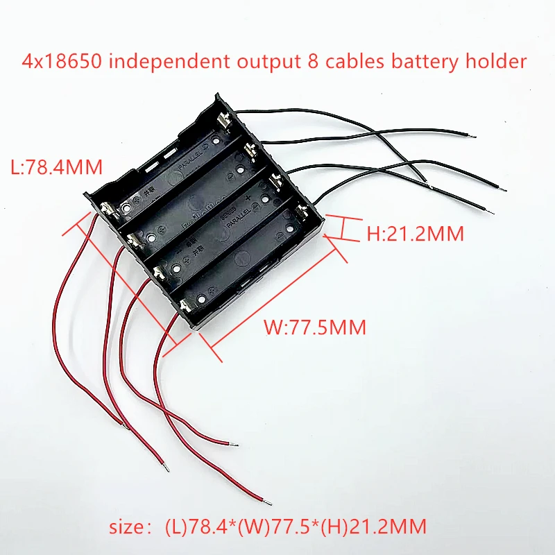 18650 parallel battery storage box hard shell bracket with leads for 1/2/3/4x slots 18650 rechargeable battery charging bank