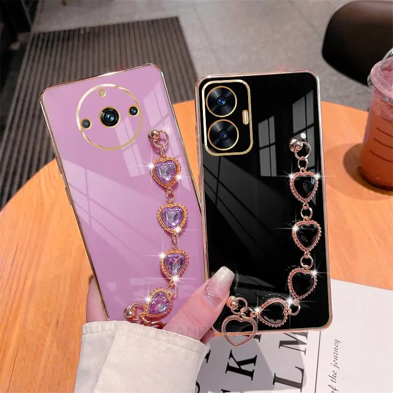 Realmec55 Luxury Chain Bracelet Case For Oppo Realme C55 C53 C33 C35 C31 C21 C20 C30 C21y Gt Neo 5 Plating Silicone Wrist Cover