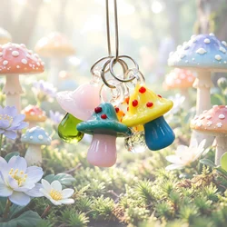 Colorful Cute Mini Mushroom Charm Glass Pendant DIY Craft Jewelry Making Accessories Idea Holiday Party Gift for Handmade Lovers