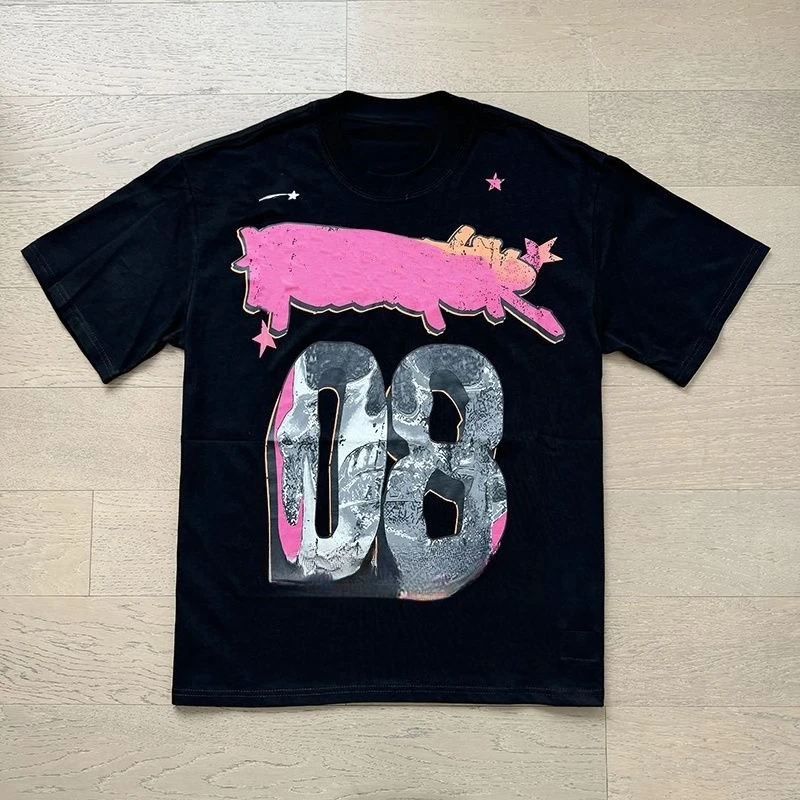 2026 new Round-neck patterned retro psychedelic meditative skull print Tee suitable for both men and women for streetwear style