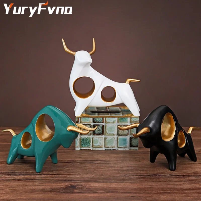 YuryFvna Cattle Statue Home Decoration Living Room Bull Sculpture TV Cabinet Decor Crafts Abstract Animal Statue Resin Art Gift