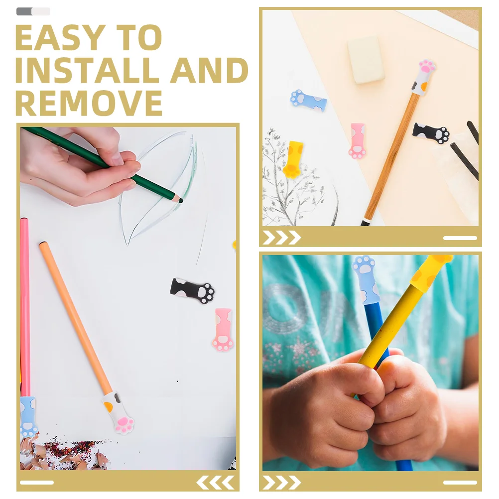 12 Pcs Cat Paw Pencil Cap Cute Caps Toppers Pattern Tip Protectors Covers Bracket