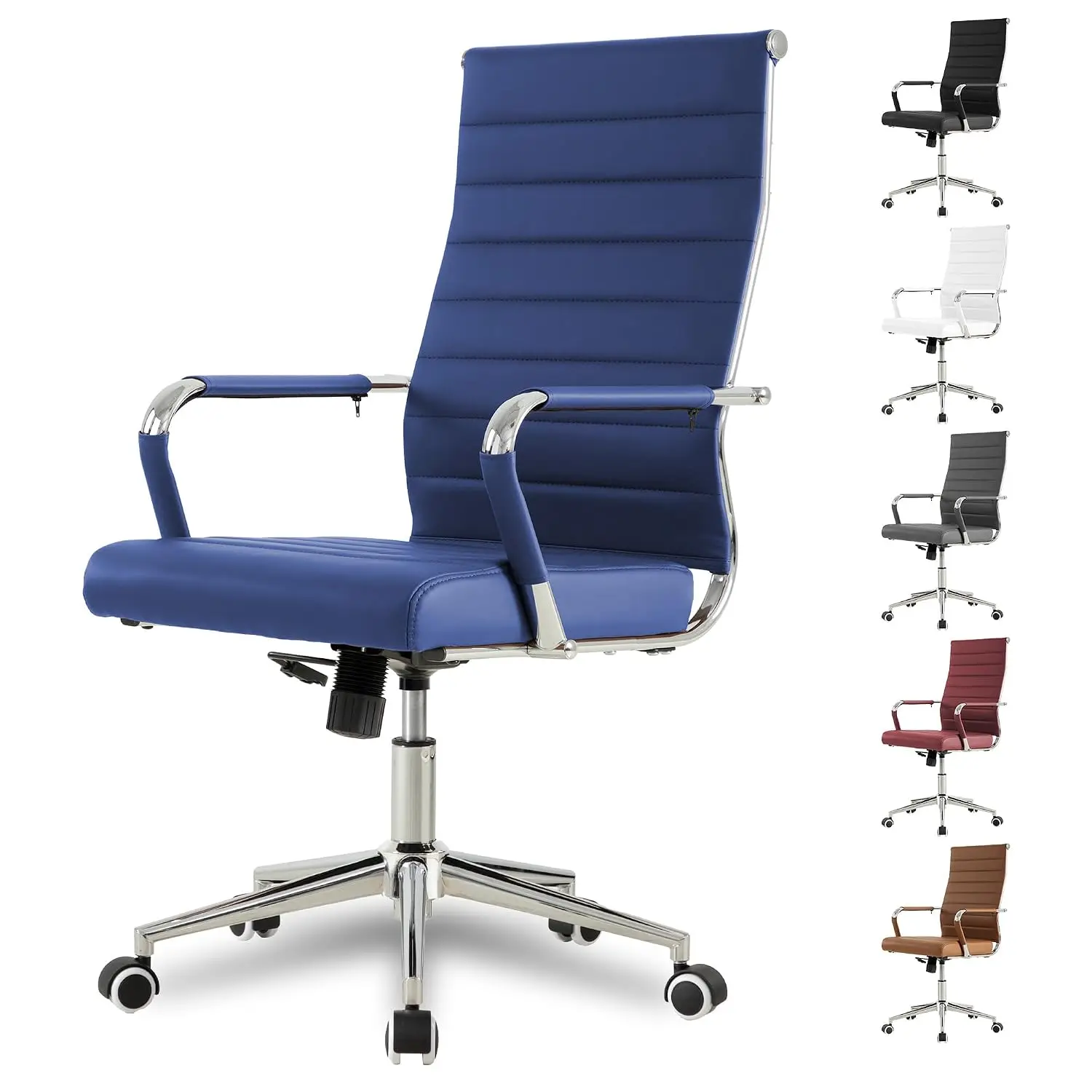 Navy Blue Office Chair Ergonomic Leather Adjustable Swivel Rolling Desk Chair for Home & Conference Room, Customized