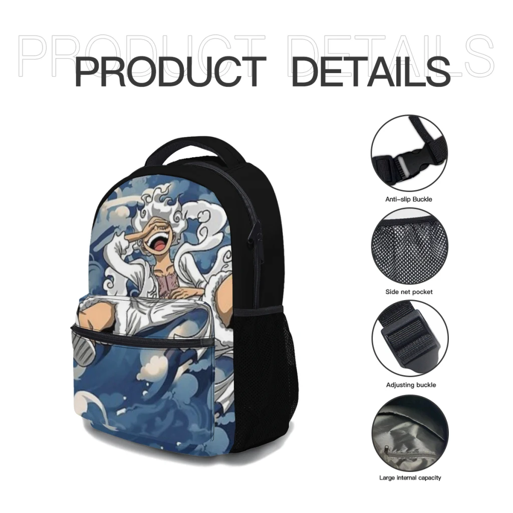 Anime One-Piece Luffy 5th gear inspirado padrão Mochila versátil de grande capacidade à prova d'água lavável bolsa de computador unissex