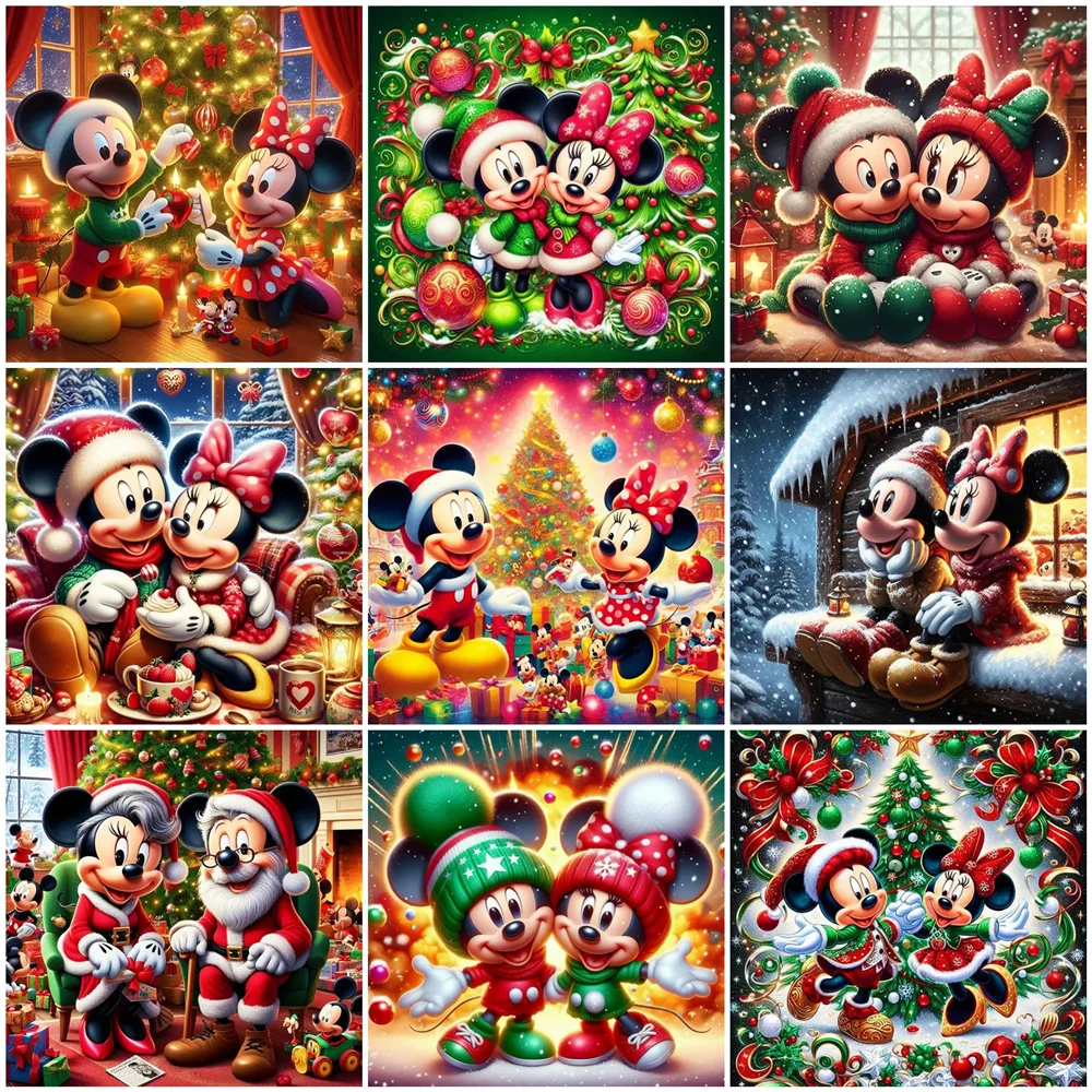 Disney Full Display Diamond Mosaic Mickey Minnie Mouse DIY Hobby Painting Cartoon Rhinestone Embroidery Winter Christmas Decor