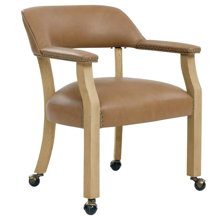 Furniture Rylie Dining Upholstered Arm Chair, Castered Captians Chair, Vegan Leather, Nailhead Trim, Office Dining or Living Are
