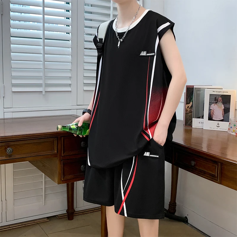 Conjunto Deportivo Informal de 2 Piezas para Hombre, Ropa Deportiva de Moda Urbana, Camiseta y Pantalones, Ropa de Playa para Acampar, Conjunto de Camiseta de Verano