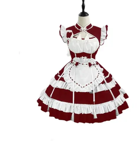 10 best sales röd hembiträdesklänning - №6