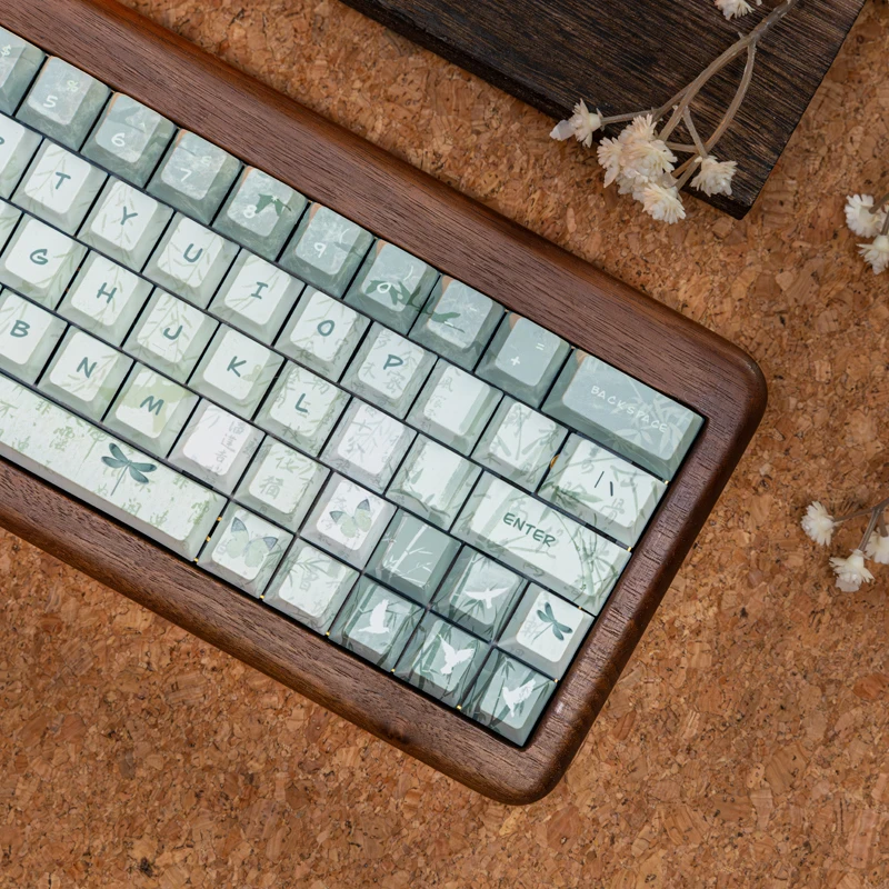 Chinese Characters Bamboo PBT Keycaps,127 Keys Custom Doubleshot Keyboard Caps For Cherry Gateron MX Mechanical Keyboard 60% 75%