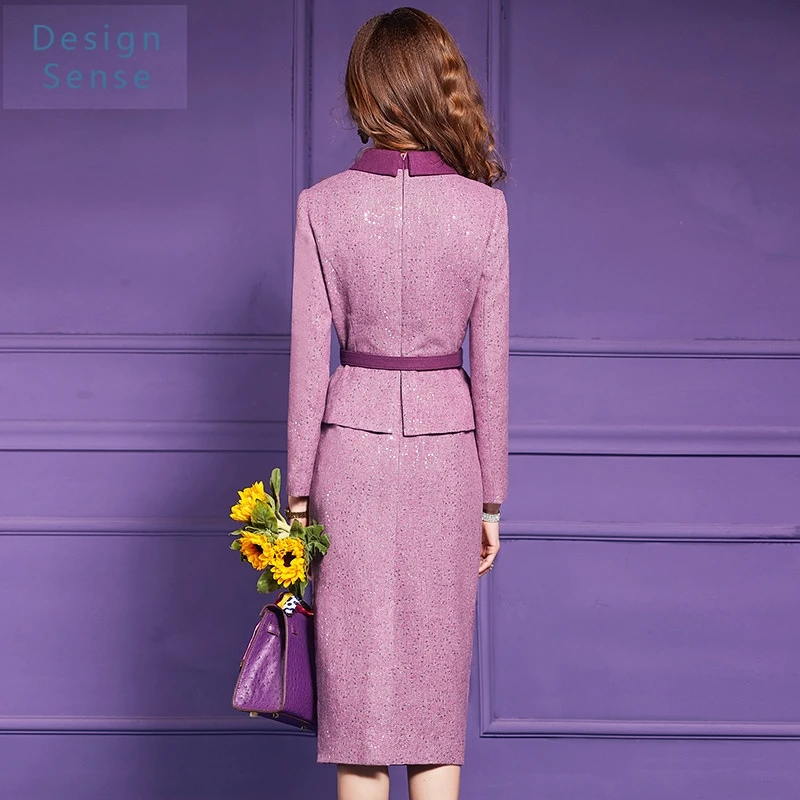 고품질 여성 통근 착용 모직 드레스 긴 소매 겨울 하이 엔드 패션 위엄있는 기질 셔츠 힙 스커트