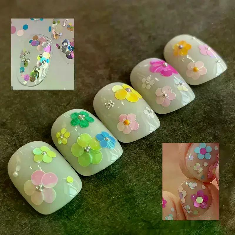 12 Grids Mixed Mini Circular Colorful Nail Glitter Wave Point Sequin Sparkling Flower DIY Nail Decoration Nail Charms