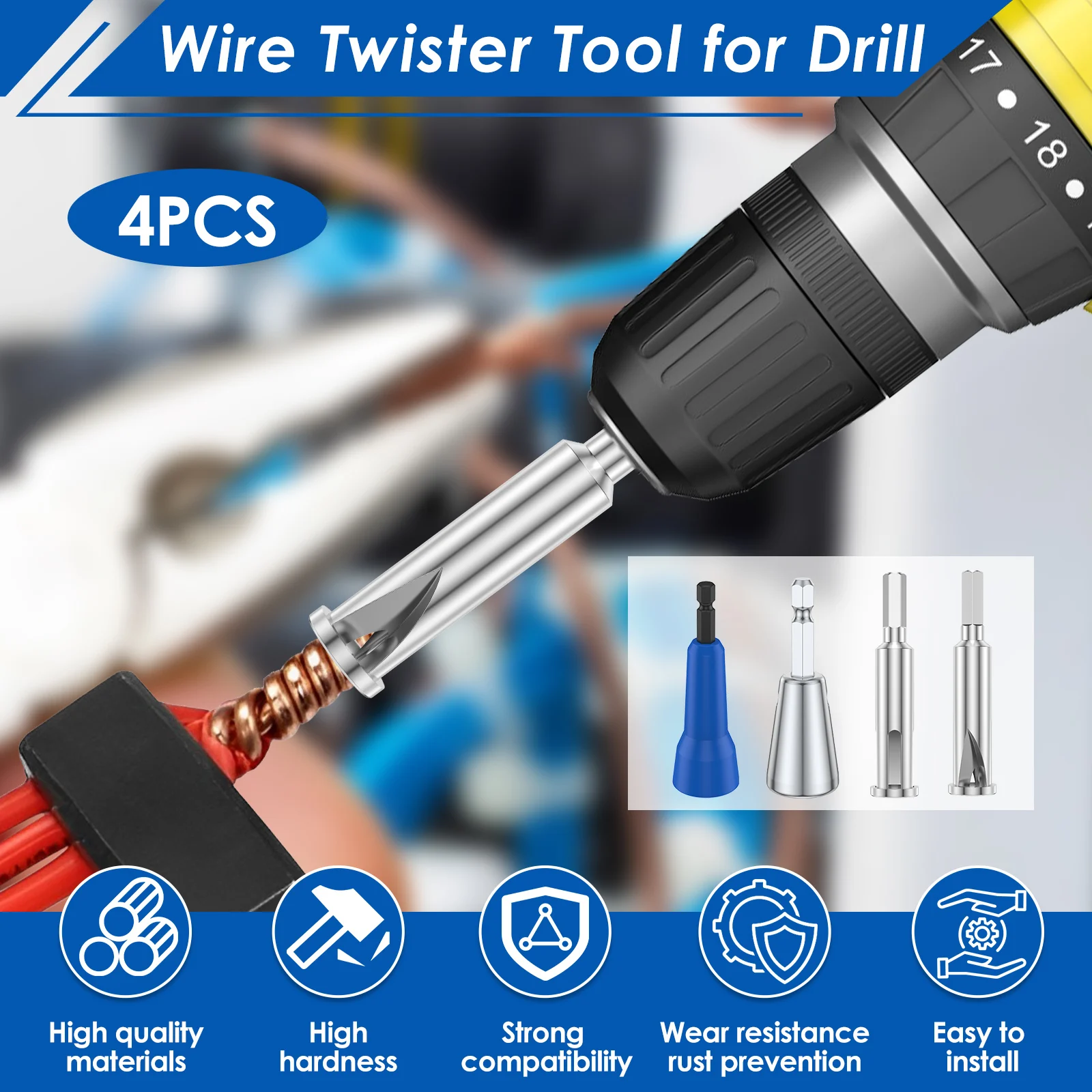 4PCS Cable Twisting Tool Electric Electric Drill Driver Quick Wire Swivel Winding Connector Wire Stripping Cable Peeler Tool