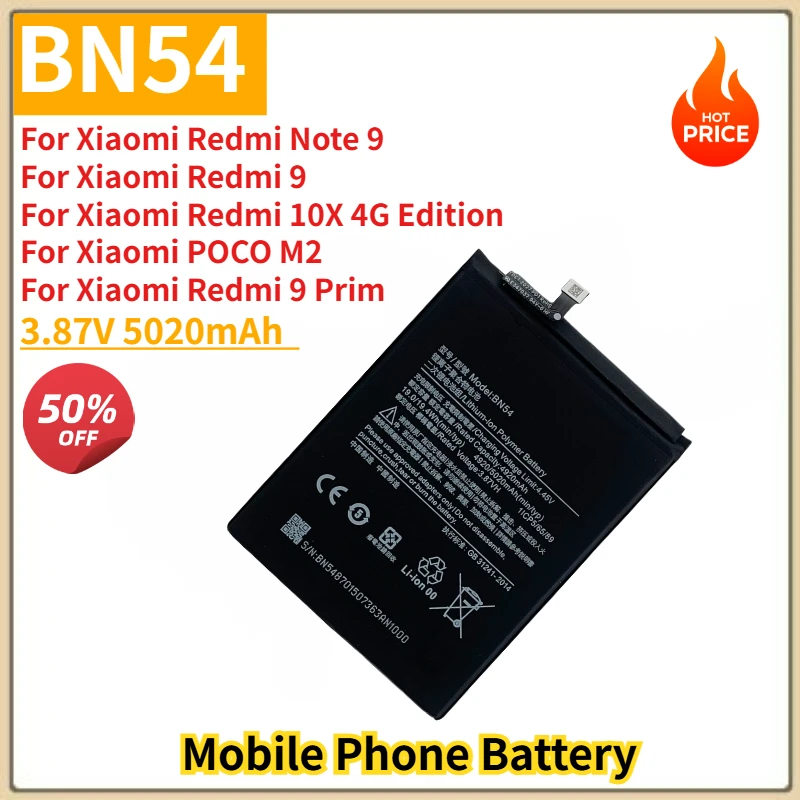 

BN54 аккумулятор 3,87 В 4920 мАч для Xiaomi Redmi note 9 Redmi 10X, сменный аккумулятор для мобильного телефона, новинка, высокое качество