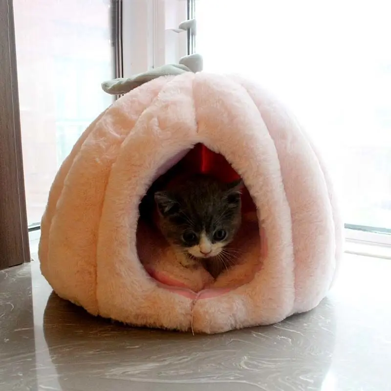 Pet Pumpkin House Winter Warm Cat Bed Four Seasons Universal Breathable Cat Nest Plush Mattress Tent Small Dog Kennel Supplies