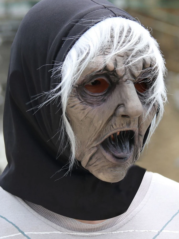 Adult Magic Black Tongue Ghost Witch Mask Halloween Cosplay Latex Soft Scary Witch Party Masks Costume Props One Size