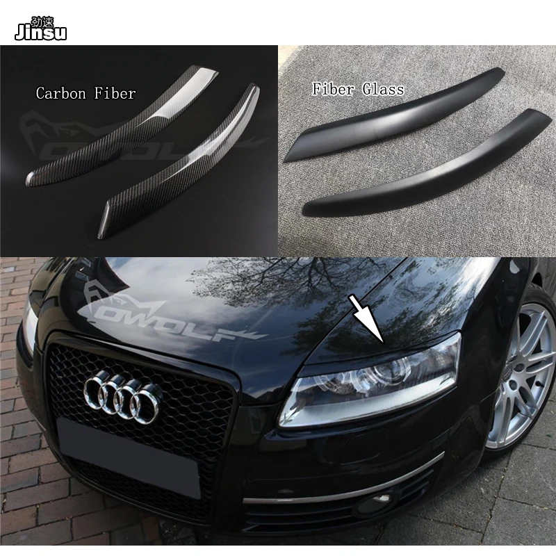 

Car Headlight Eyebrows Cover Trim Sticker Carbon Fiber Head Lamp Eyelid Auto Accessories For Audi A6 C6 2005 - 2011 Fiber Glass