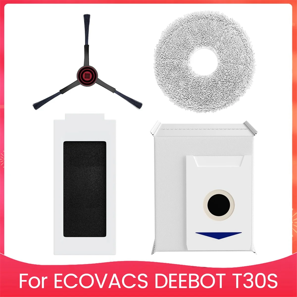 For ECOVACS DEEBOT T30S Combo Robot Vacuum Replacement Parts Hepa Filters Mop Pads Side Brush Dust Bags