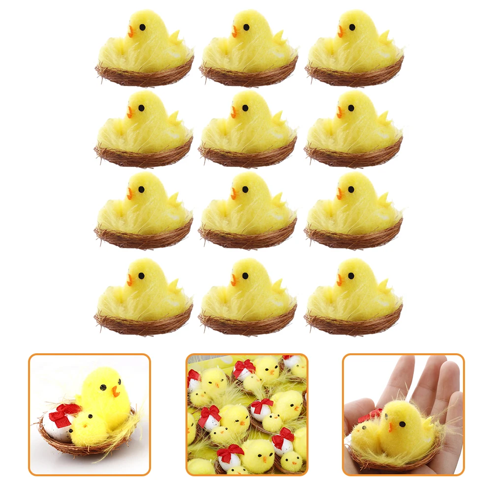 

12pcs Chicken Suit Decor Animal Figurine Toy Party Figurines Mini Animals Easter Chicken Desktop Decors Materials Long