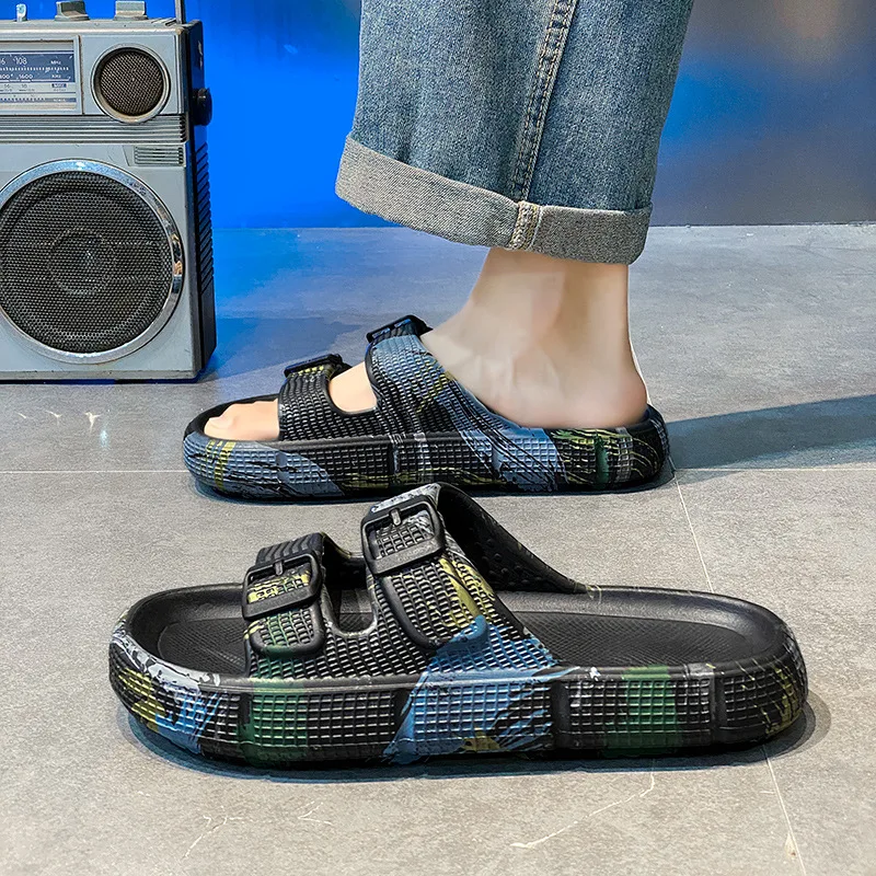 

Fashion Graffiti Men's Summer camouflage Beach Sandals Thick Soft Sole EVA Home Slippers Outdoor Platform Slides Shoes Flip Flop