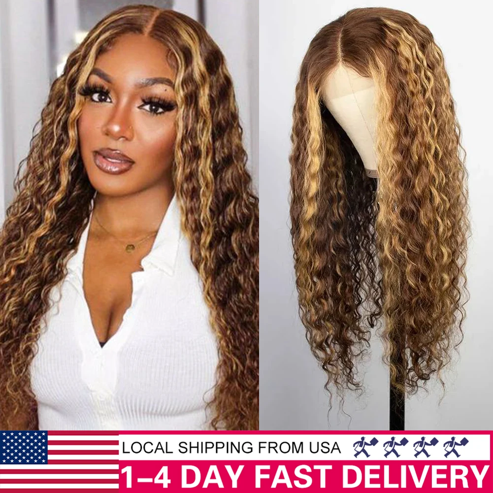 Highlight Transparent 13X4 Lace Front Wigs Human Hair Pre Plucked 150% Deep Wave Lace Fontal Wig Brazilian Virgin Hair P4/27