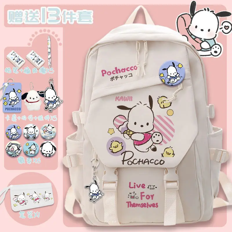 Sanrio Pacha Dog Student Schoolbag, grande capacidade mochila, masculino e feminino bonito crianças dos desenhos animados, novo