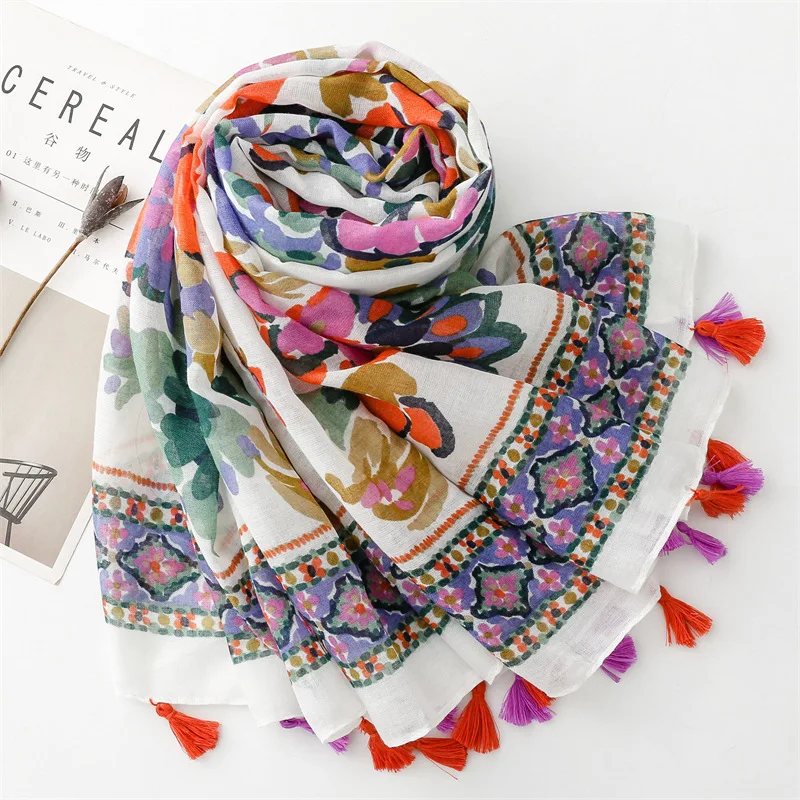 KYQIAO Luxury Brand Woman Scarf Bohemian Design Long Floral Head Scarfs Women Muslim Hijabs Winter Women's Shawls