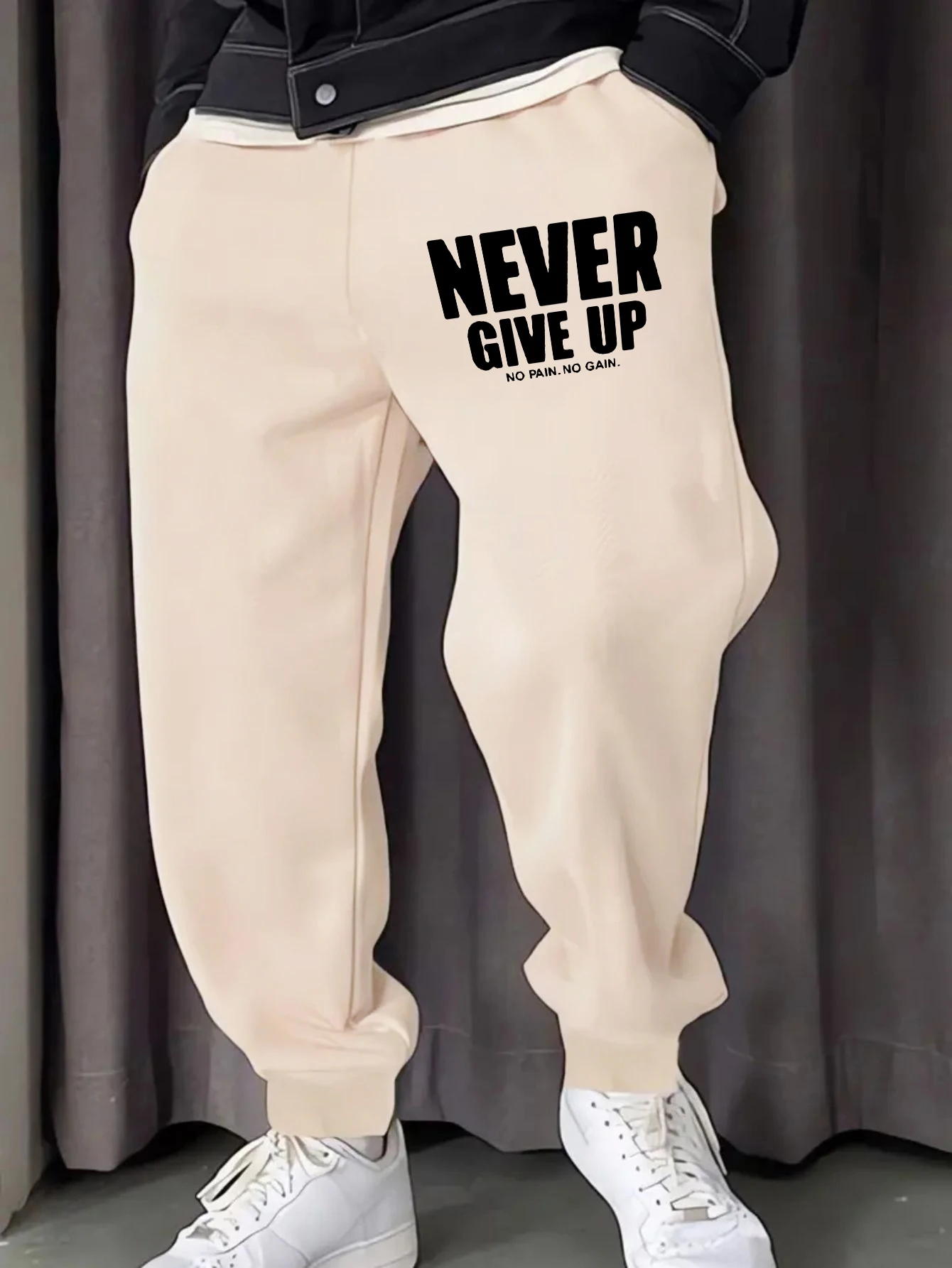 

Мужские спортивные штаны с принтом Never Give Up No Pain No Gain, брюки с карманами на шнурке, повседневные модные брюки, осенние флисовые мужские спортивные штаны