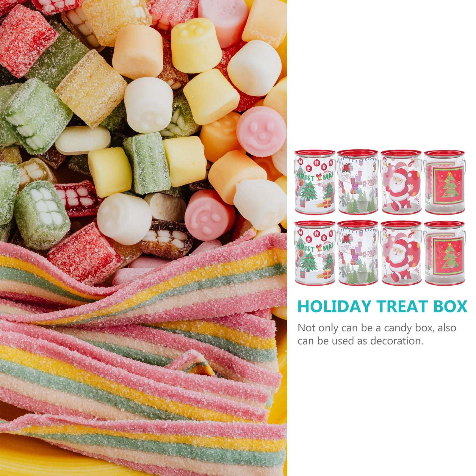 

8 Pcs Food Plastic Jars Christmas Cookie Xmas Tinplate Lid Holder Bucket Candy Supply The Pet Packing Canister