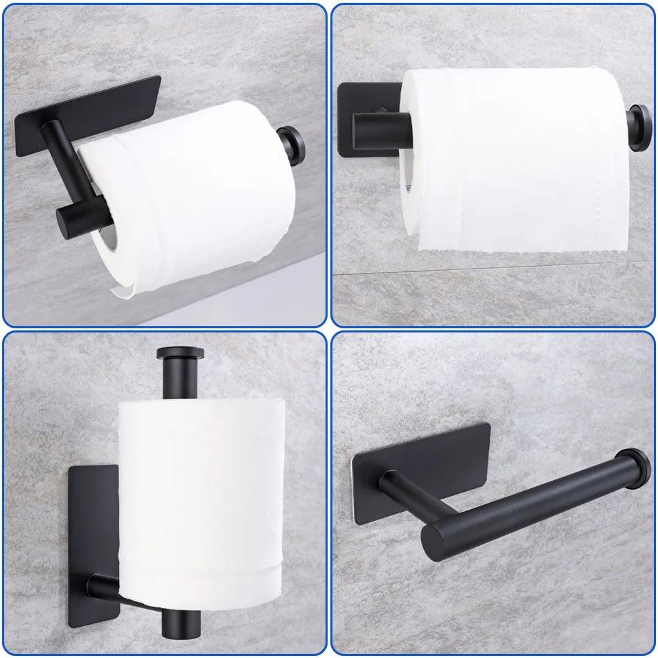 Adhesive Paper Holder Stainless Steel Brushed Gold Black White Stand Kitchen Bathroom Toilet Paper Towel Roll Shelf Tissue Hang