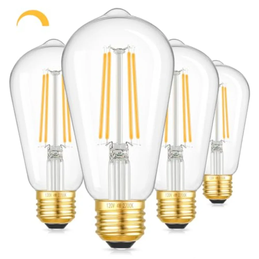 Dimmable Vintage LED Edison Bulbs, 4W 40W Equivalent LED Bulbs, ST58 Antique LED Filament Bulbs, LED Light Bulbs, E26 Gold Base