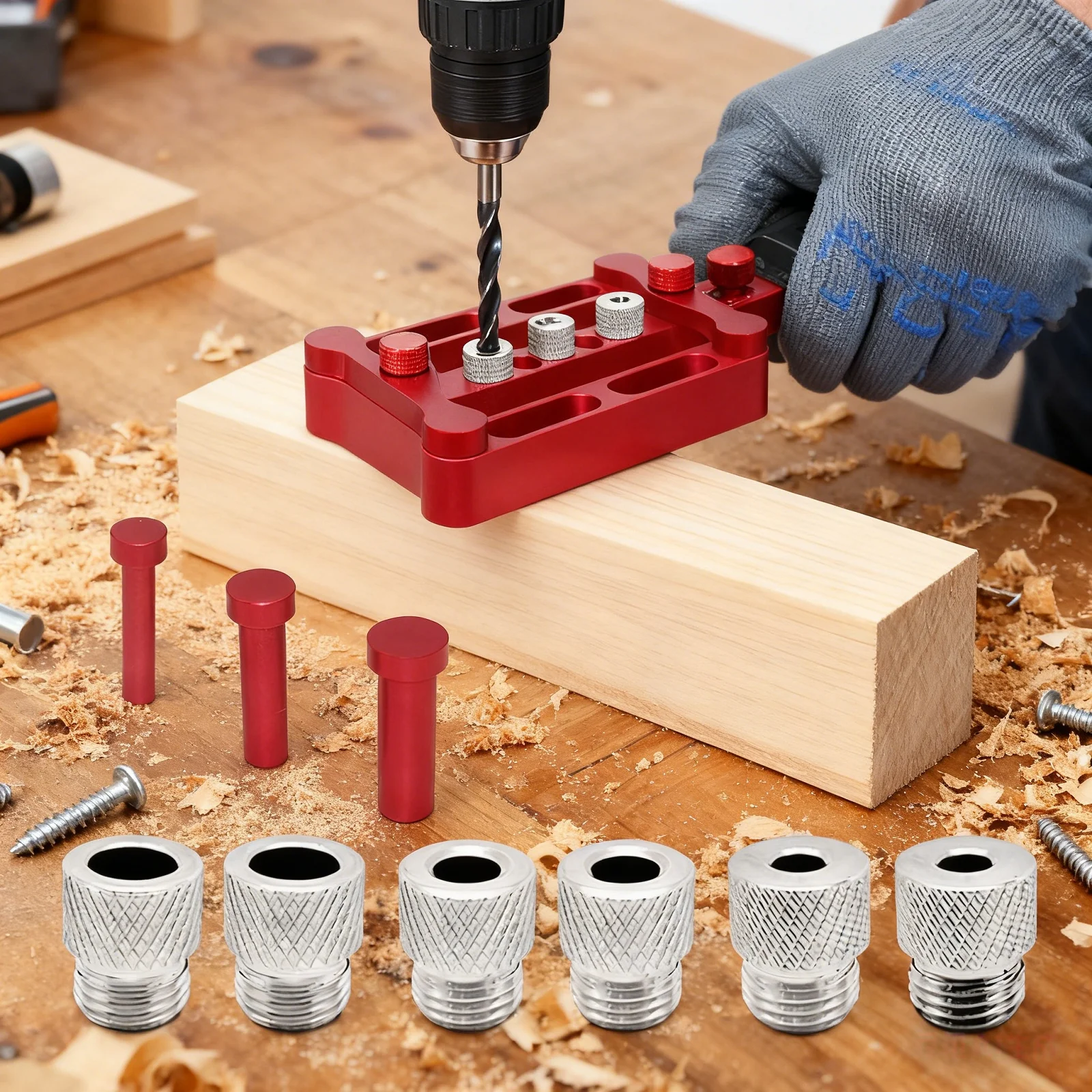 6/8/10mm Self Centering Dowelling Jig or with 3 Drill Bits, Metric Standard Wood Drill Guide for Woodworking Hole Positioning