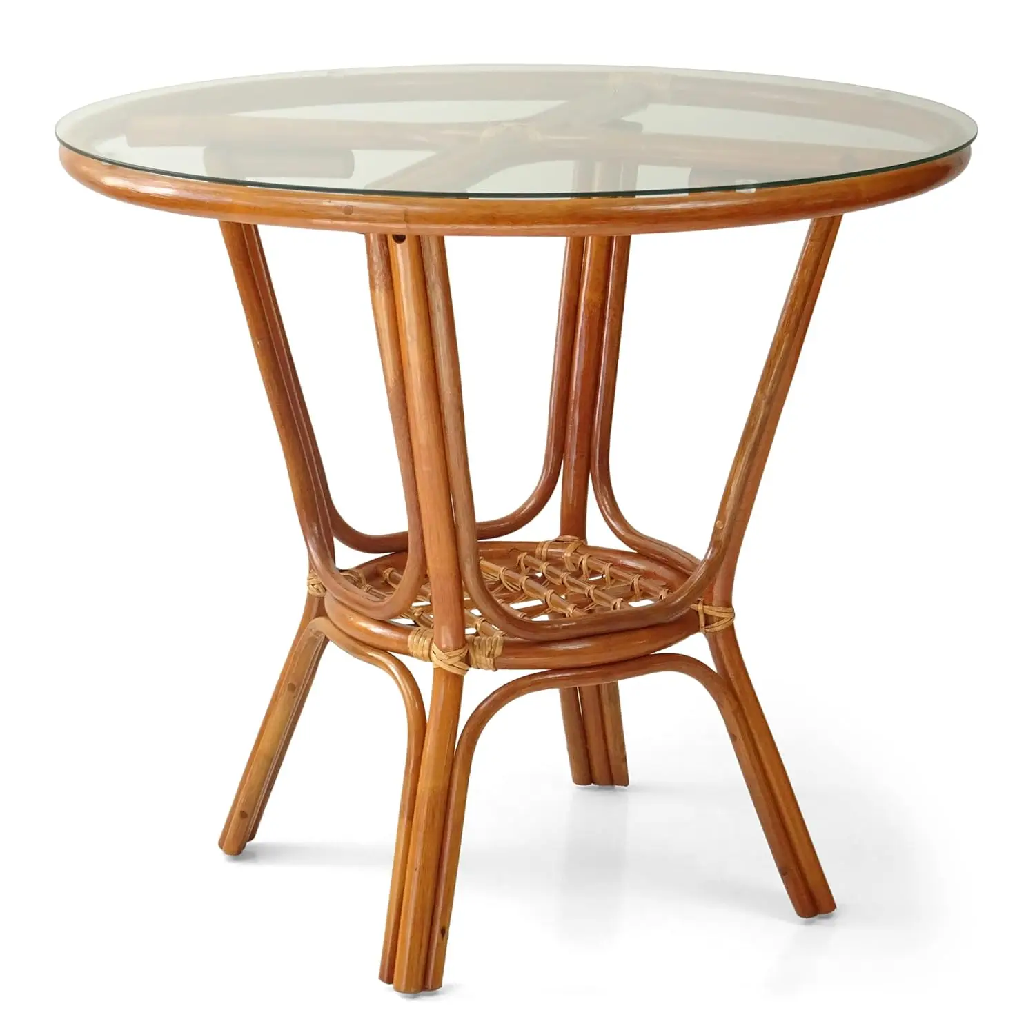 Rattan Wicker Round Dining Table Glass Top Colonial Color, Customized