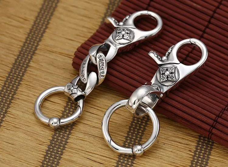 S925 Sterling Silver Jewelry Personalized Fashion Retro Thai Silver Six Character True Words Diamond pestle Men\'s Belt Chain Key