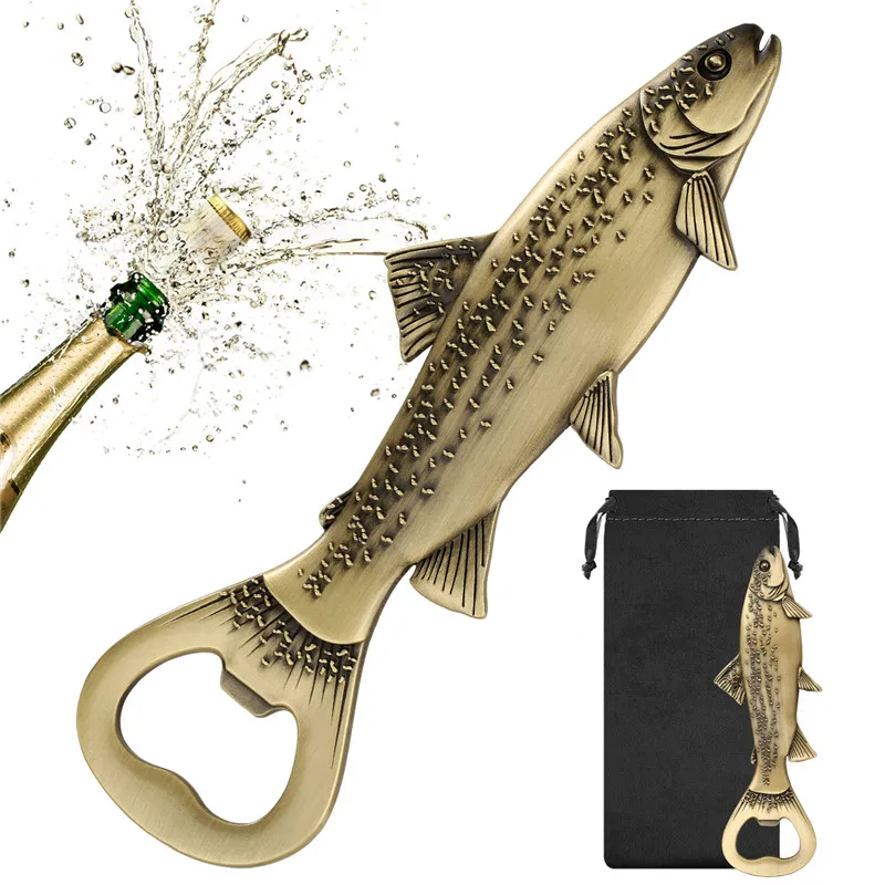 

Unique Trout Design Metal Beer Openers Bottle Can Opener Corkscrew for Kitchen Club Party Wedding Barware Accessory Gift Bag