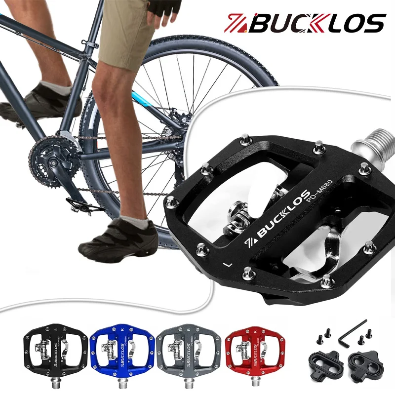 BUCKLOS Mtb Pedals Non-Slip Dual Self-locking Bicycle Pedal Ultralight Aluminum 3 Bearing Flat/Clipless Mountain Bike Pedals