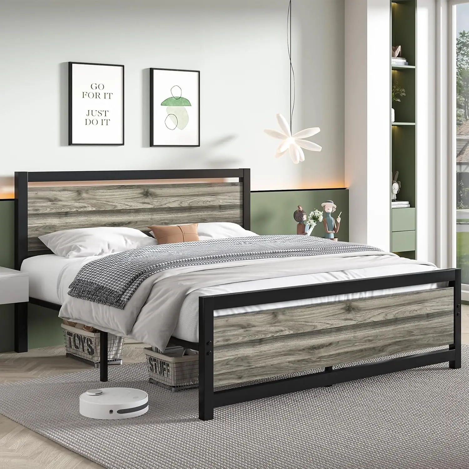 Queen Bed Frame with Headboard and Footboard, Bed Frame Queen Size with Heavy Duty Metal, Noise-Free, No Box Spring, Customized