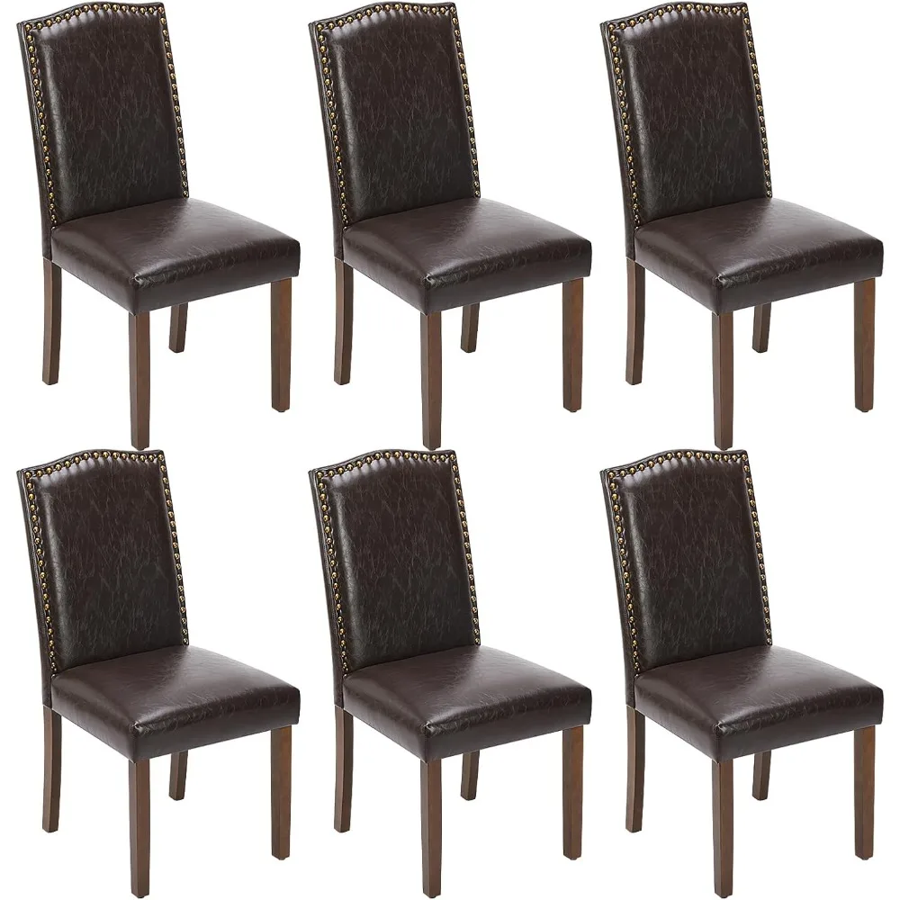 

Dining Chairs Set of 6, PU Leather Dining Room Chairs, Upholstered Parsons Chairs with Nailhead Trim