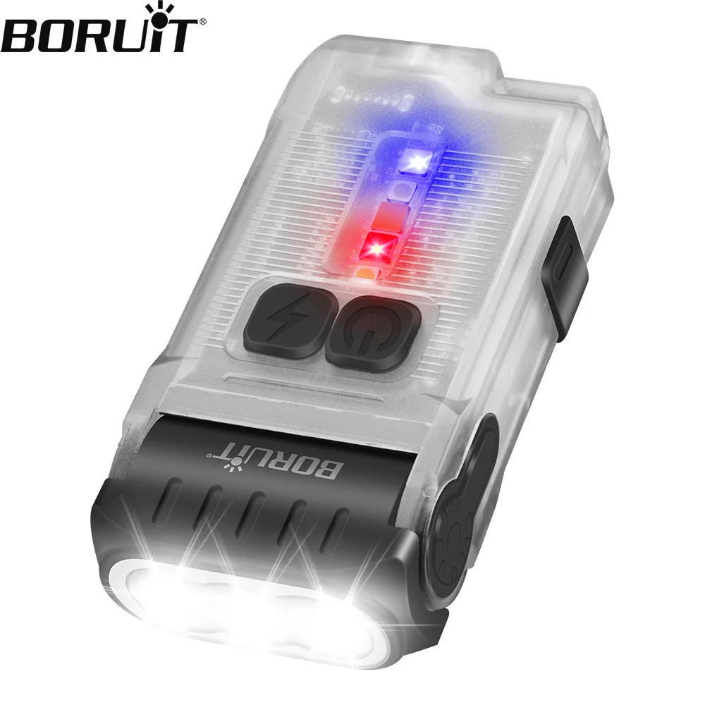 BORUiT V15 LED Keychain EDC Fluorescence Flashlight Clip Warm Work Light Type-C Rechargeable Torch Magnet Camping Pocket Lantern