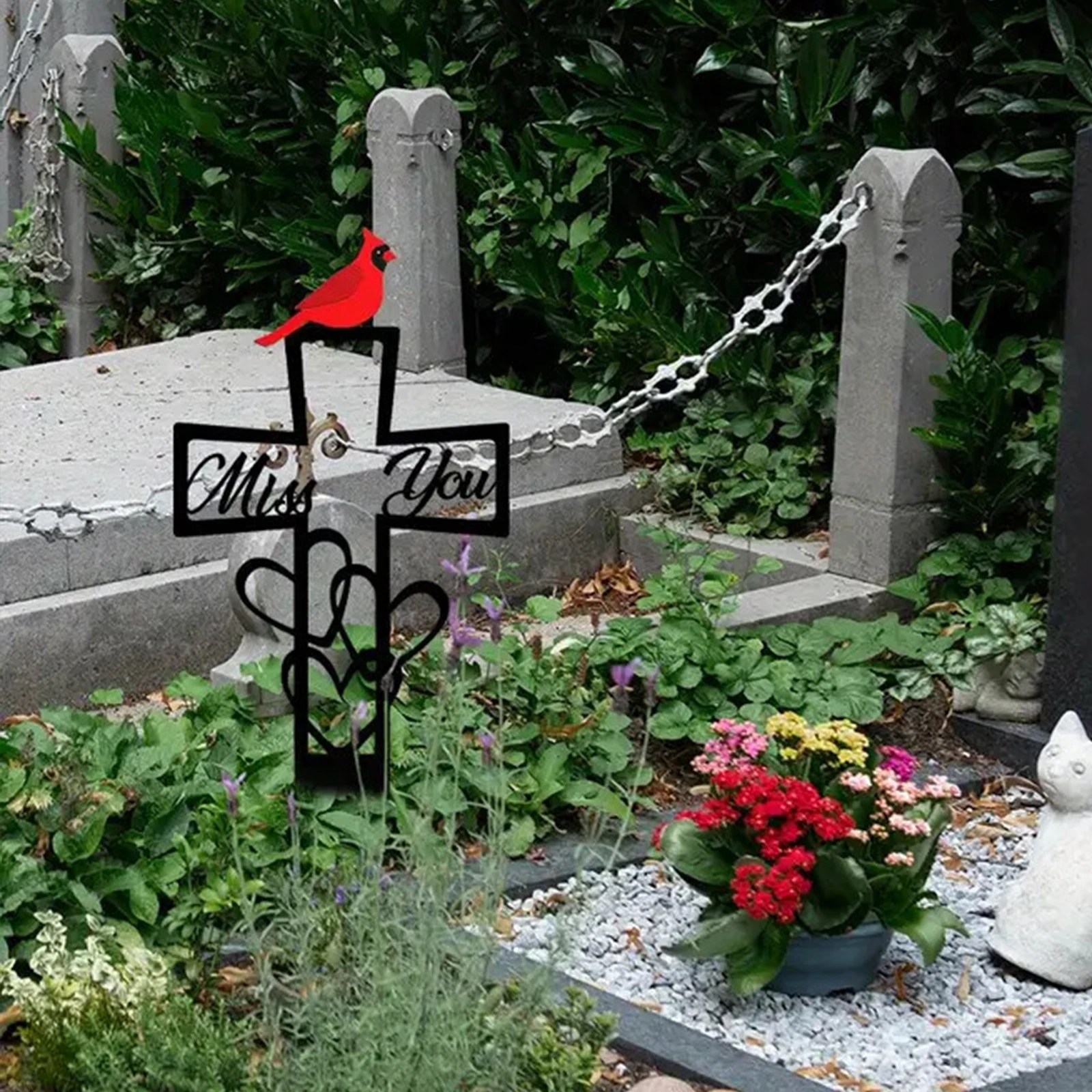 Metal Cemetery Memorial Plaque for Remembrance Cardinals Memorial Ground Stake 5.87x11.82in for Garden Outdoor Sympathy Gifts