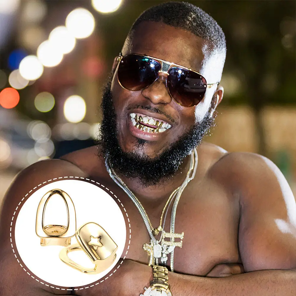 

4Pcs Single Tooth Cap Comfortable Fit Copper Grill Teeth Jewelry for Rappers Cosplay Events Party Music Video Decorative Mouth