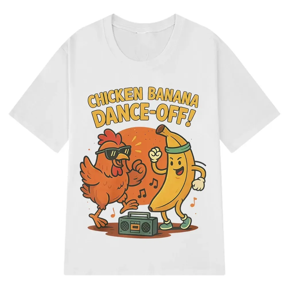 Engraçado frango banana dança corte meme camiseta verão de manga curta harajuku na moda camiseta unisex streetwear