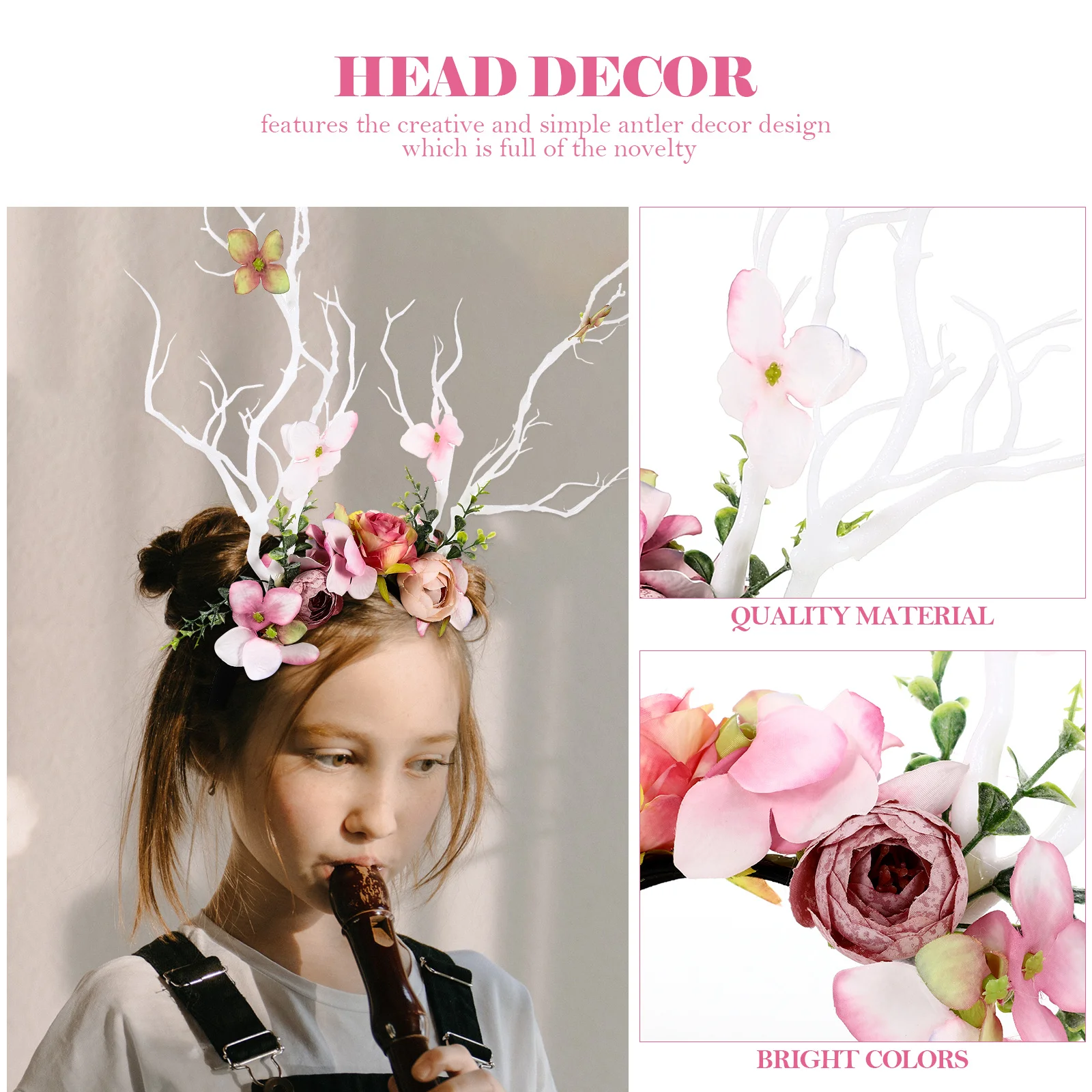 

1Pcs Flower Hair Decor Antler Headband Festival Party Supply Costume Accessory Women Girls Holiday Headpiece Christmas