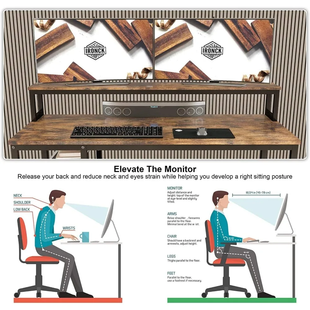 IRONCK Computer Desk 47", Home Office PC Desk with Keyboard Tray Monitor Stand Storage Shelf CPU Stand, Modern