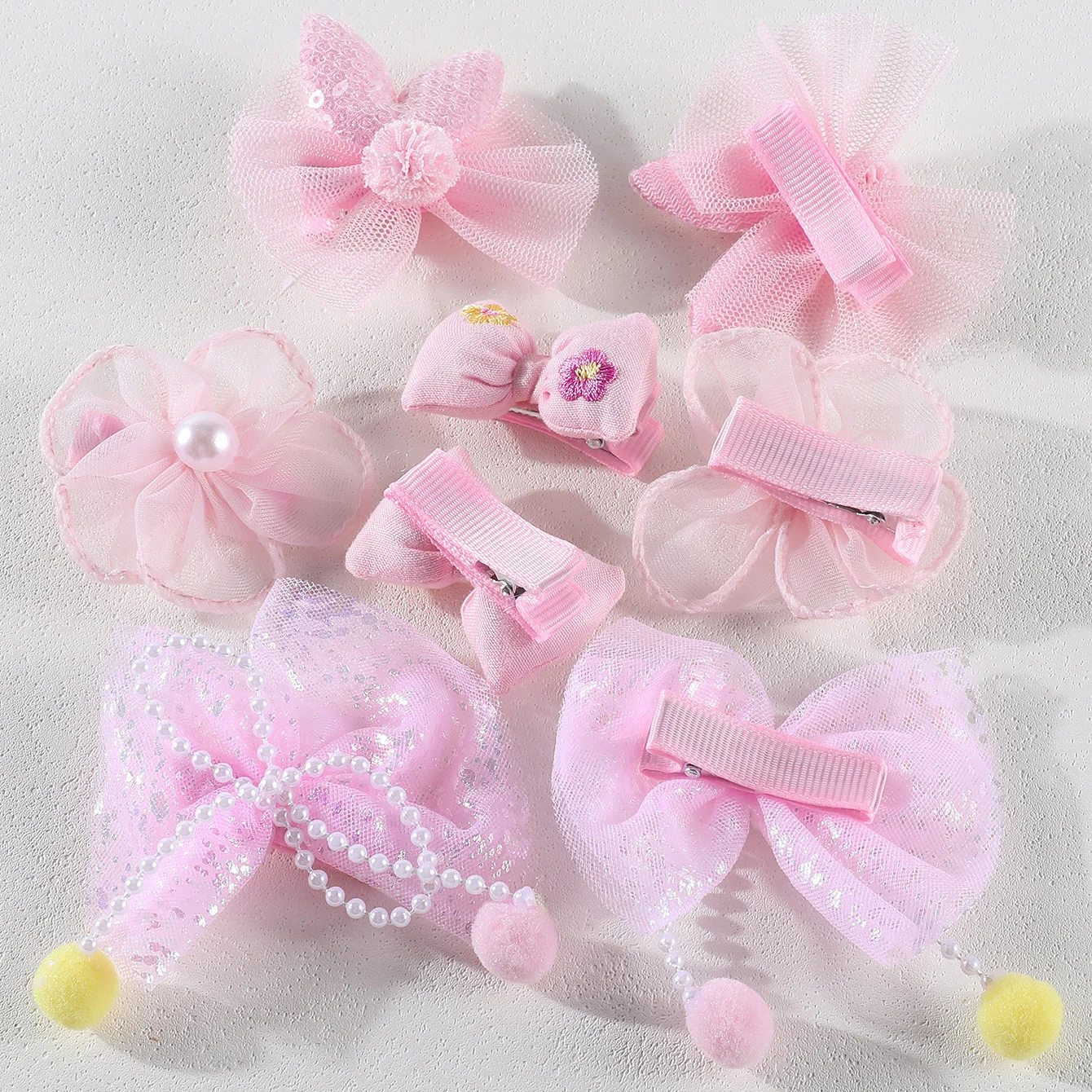 8Pcs/Set Girls Flower Bow Hair Clips Children Hairpins Lace Mesh Hair Clip Sweet Cute Princess Barrettes Baby Hair Accessories