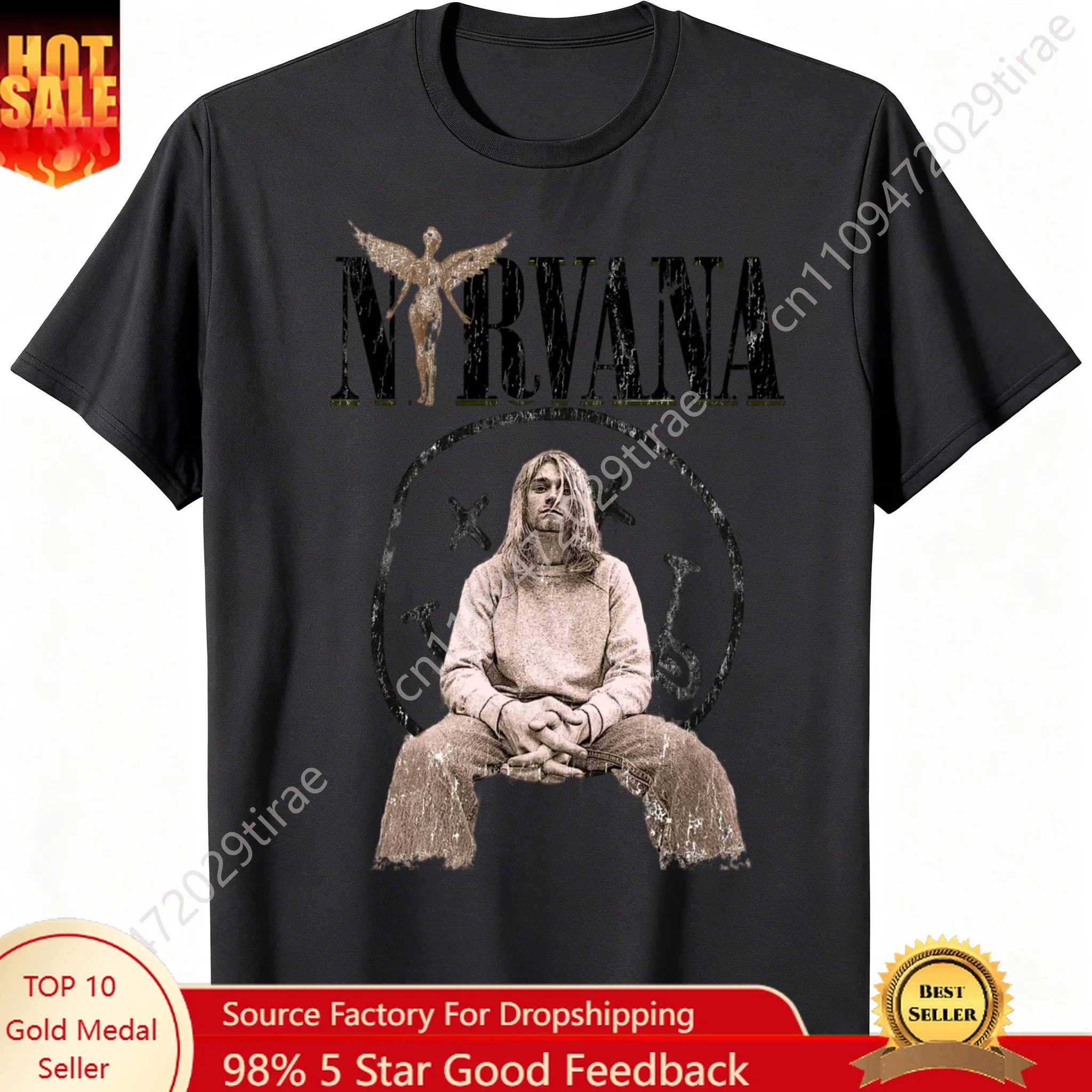 New Nirvana rock band men's 100%cotton T-shirt hip-hop style Men's and Women's oversized Y2K Tee Casual Loose Outdoor Street