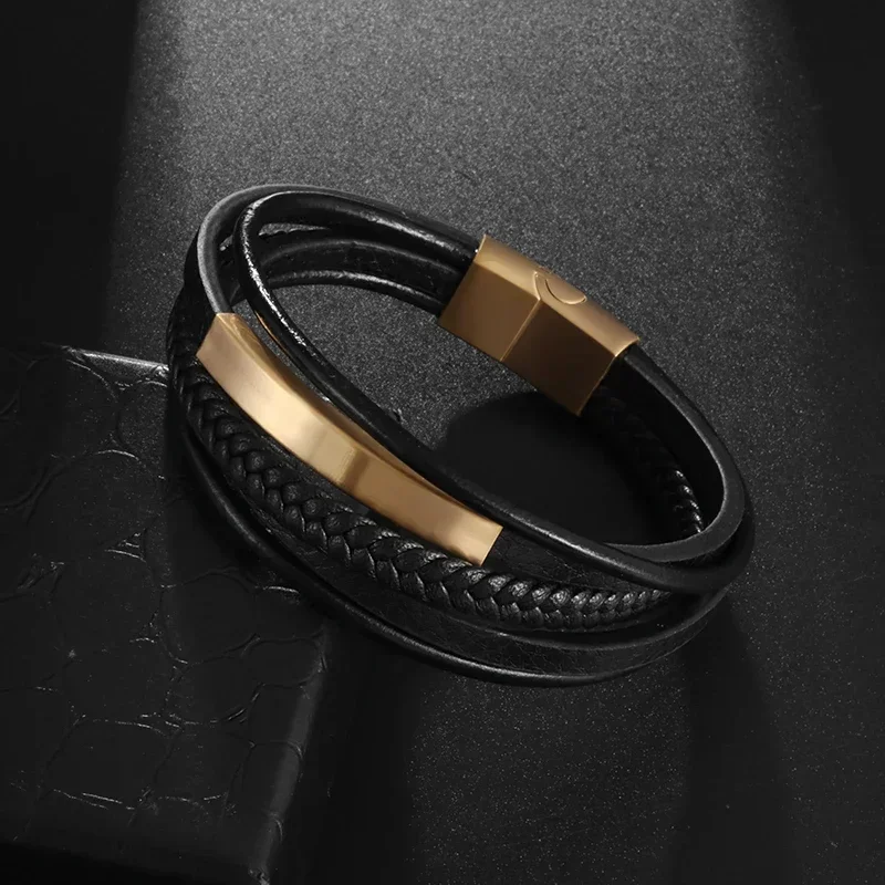New Men\\\\\\\\\'s Leather Handwoven Bracelet Magnet Buckle Multilayer Leather Bracelet Luxury Style Handsome Gift