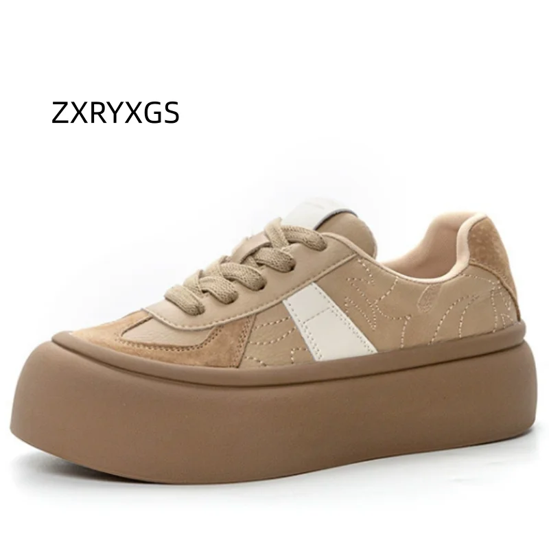 

ZXRYXGS Cross Straps Spell Color Women Genuine Leather Sneakers Thick Soled Increase Shoes 2025 New Comfortable Casual Snealers