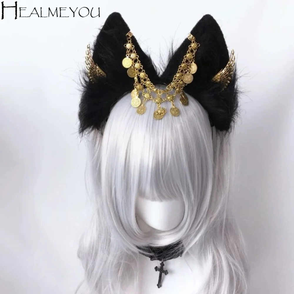 

Cute Wings Cosplay Anubis Headband Tassel Alloy Animal Ears Hairband Gothic Plush Egypt Style Headwear Cosplay Props