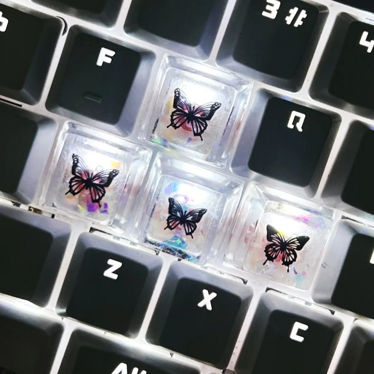 Epoxy translucent butterfly keycap resin personalized cross shaft mechanical keyboard keycap single