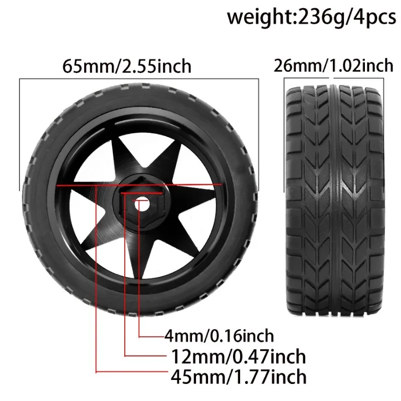 ล้อแม็กซ์โลหะขนาด 65 มม. 1/10 จำนวน 4 ชิ้น พร้อมหัวต่อแบบ Hex 12 มม. สำหรับรถ Tamiya TT01 TT02 TT02B TA06 XV01 XV02 PTG-2 1/10 RC รถแข่ง อะไหล่แต่ง